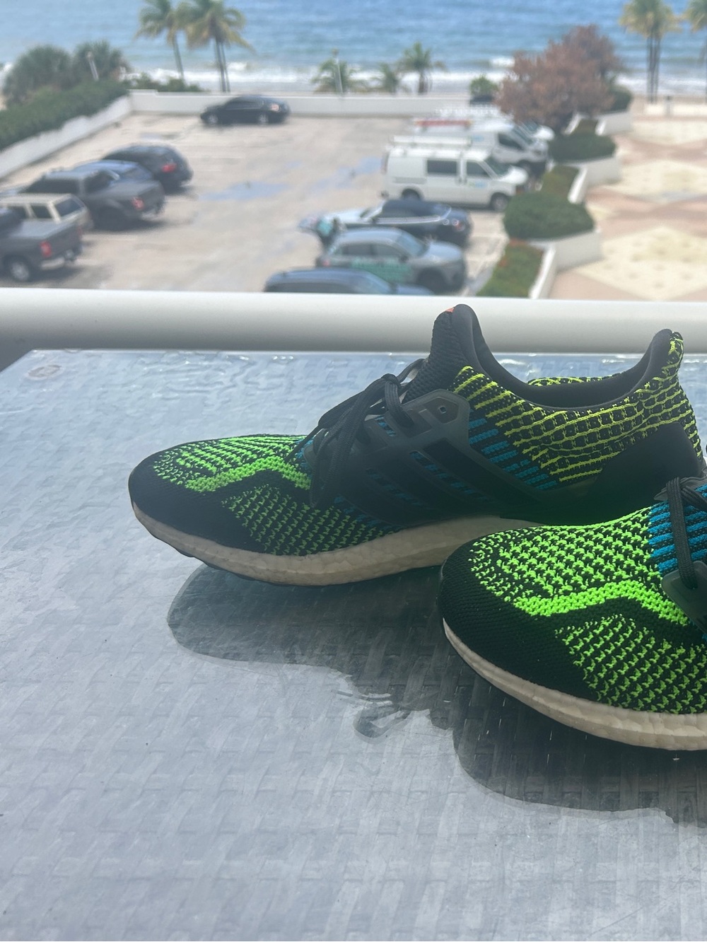 adidas Black Knit Shoes with Neon Green & Blue Accents
